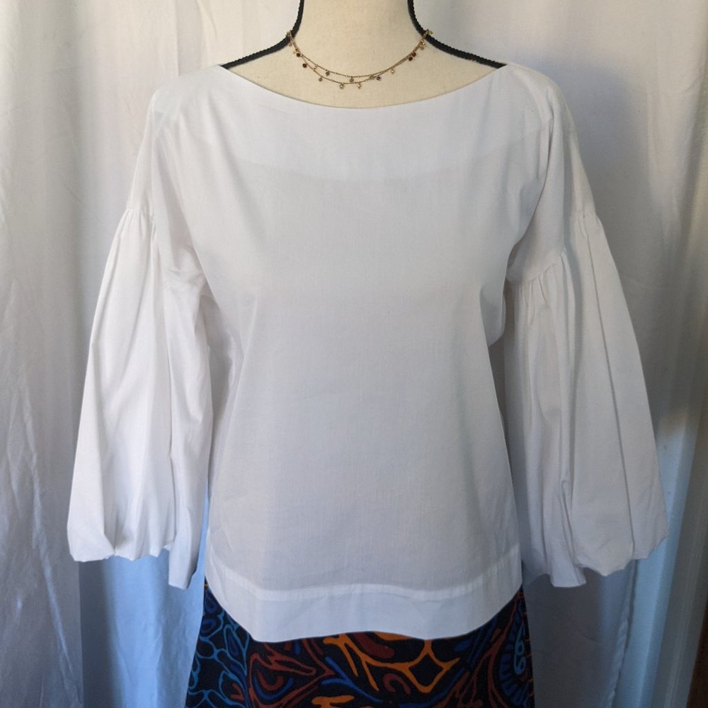 NEW BCBG Maxazria White Puff Sleeved Top - Picture 4 of 5